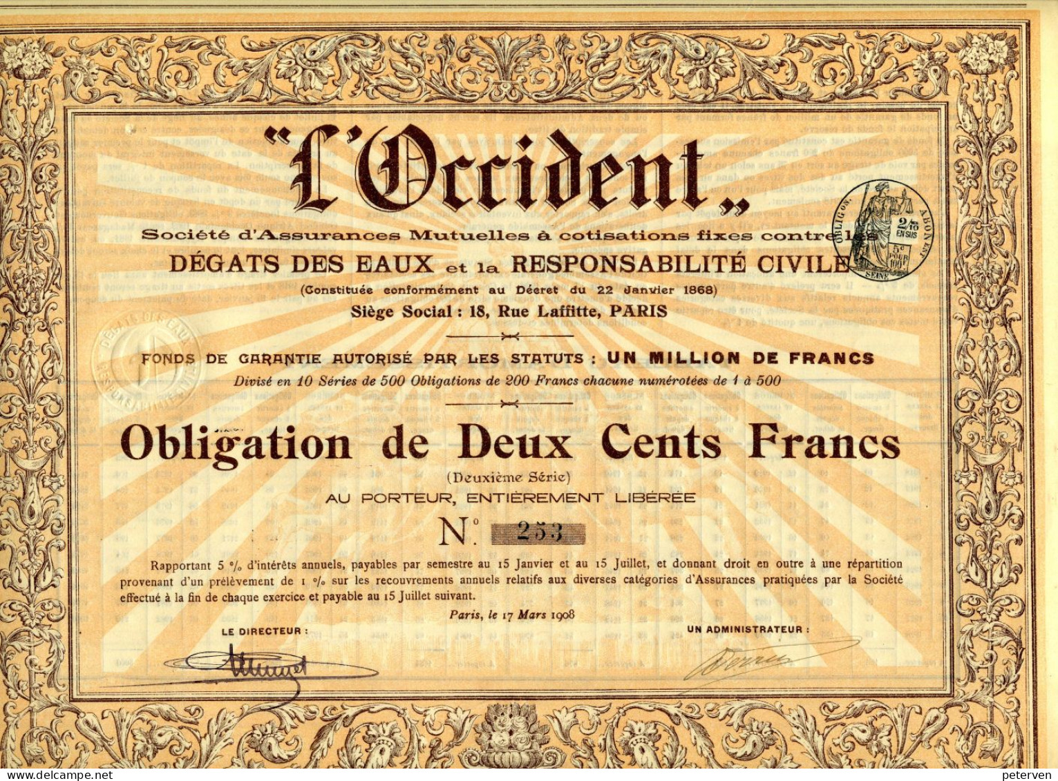 "L'OCCIDENT" - Société D'Assurance; Obligation - Banque & Assurance