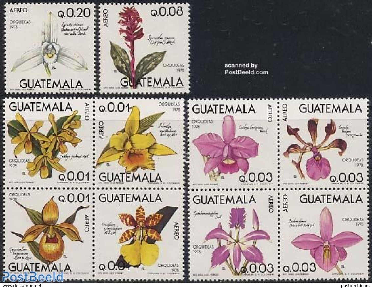 Guatemala 1978 Orchids 10v (2v+2x[+]), Mint NH, Nature - Flowers & Plants - Orchids - Guatemala