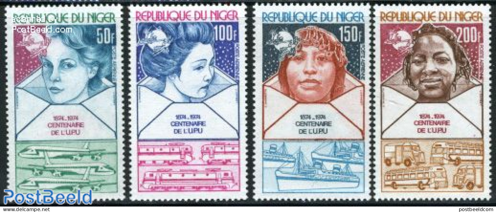 Niger 1974 UPU Centenary 4v, Mint NH, Transport - U.P.U. - Automobiles - Railways - Ships And Boats - U.P.U.
