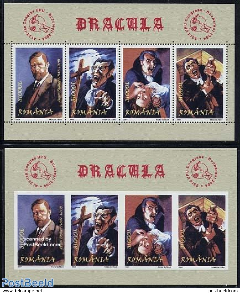 Romania 2004 Bram Stoker, Dracula 2 S/s (perf. & Imperforated), Mint NH, Art - Authors - Unused Stamps