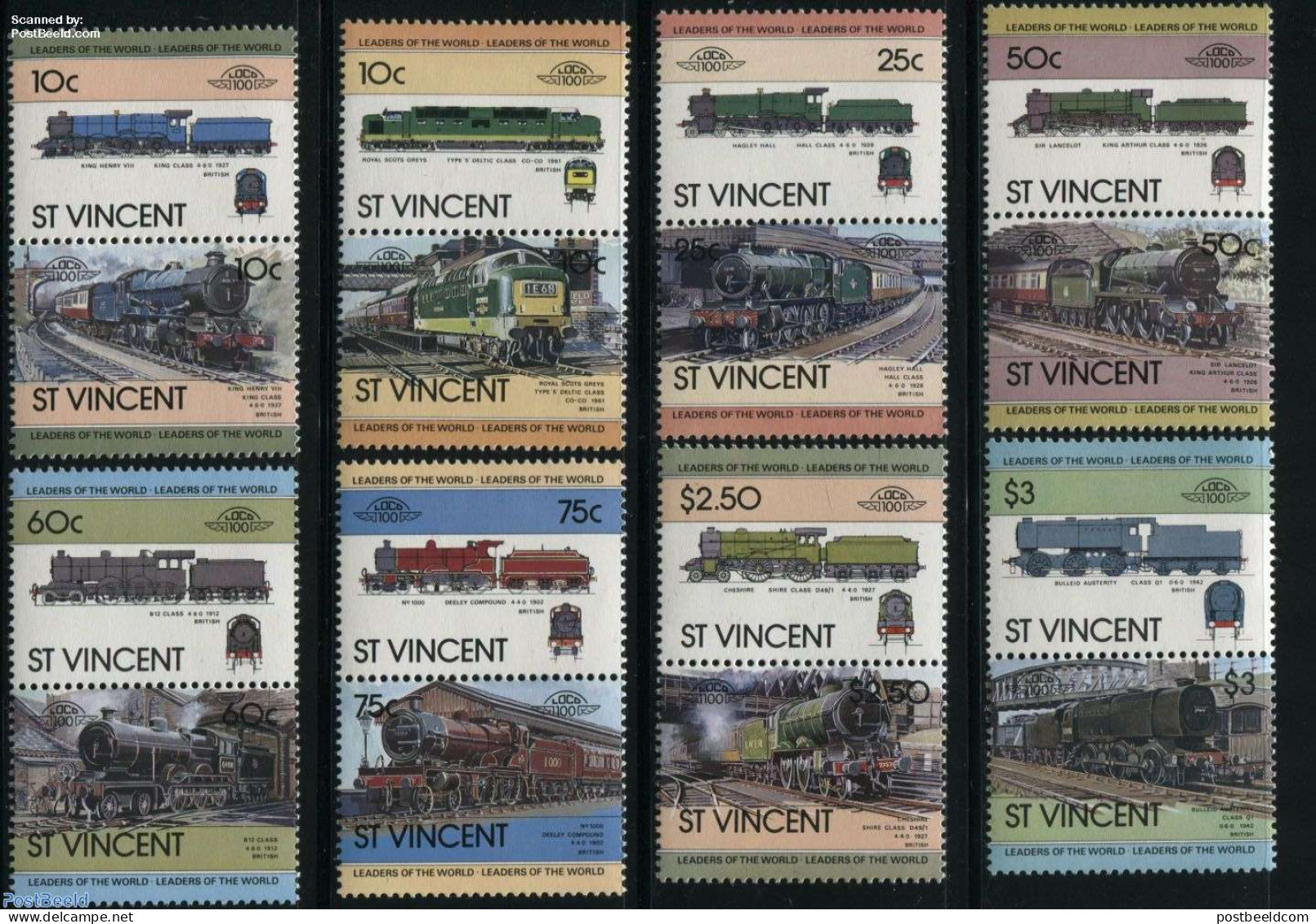 Saint Vincent 1983 Locomotives 8x2v [:], Mint NH, Transport - Railways - Trains