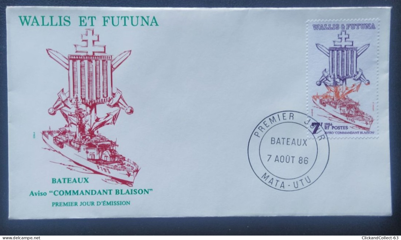 Enveloppe Premier Jour Wallis & Futuna 1986 Timbre Bateaux Aviso Commandant Blaison N° 349 - FDC