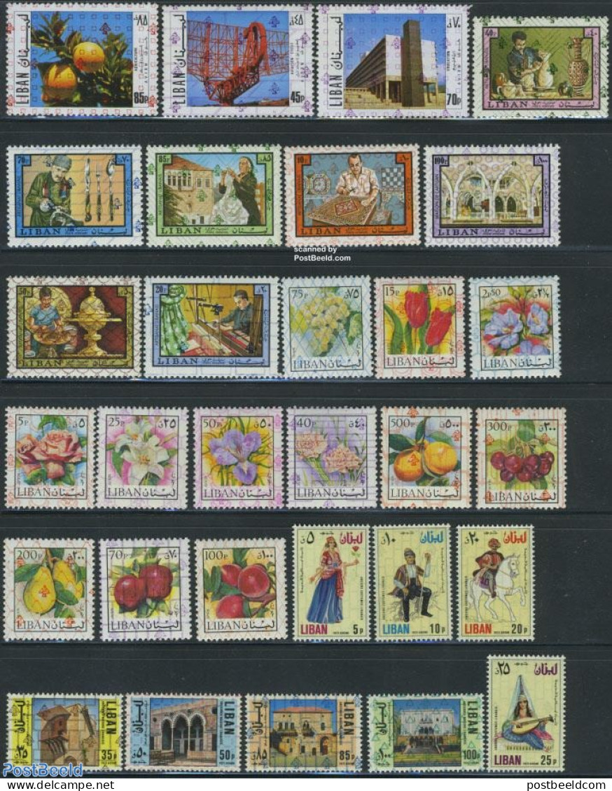 Lebanon 1978 Overprints 30v, Mint NH, Nature - Various - Flowers & Plants - Fruit - Horses - Costumes - Art - Handicra.. - Frutas