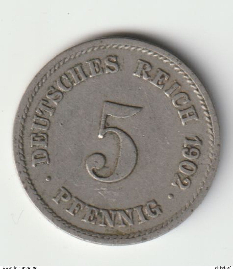 DEUTSCHES REICH 1902 G: 5 Pfennig, KM 11 - 5 Pfennig
