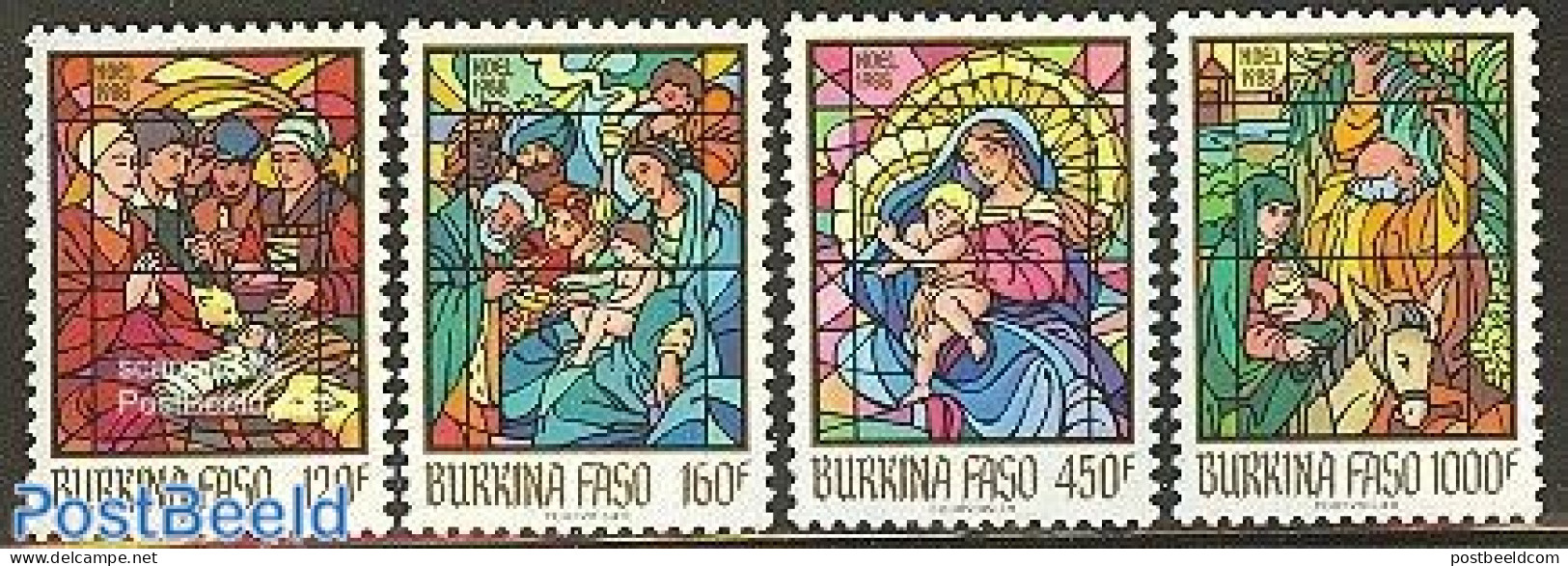 Burkina Faso 1988 Christmas 4v, Mint NH, Religion - Christmas - Art - Stained Glass And Windows - Kerstmis