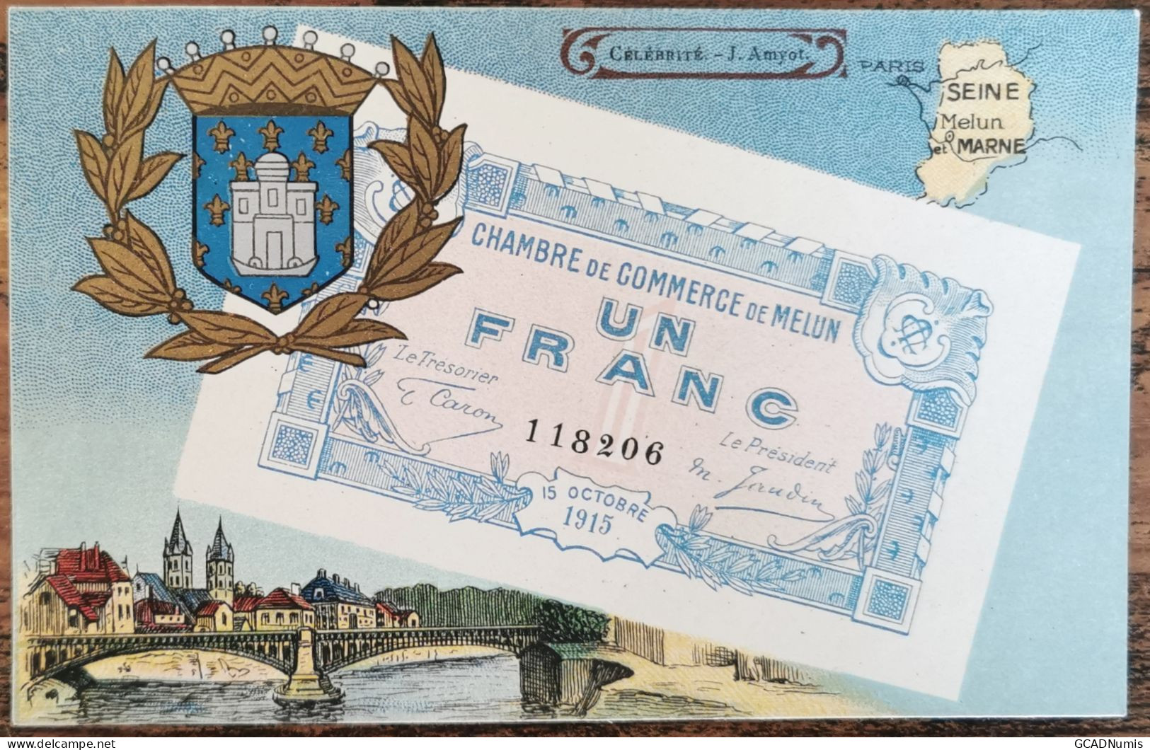 CARTE POSTALE Billet 1 Franc Chambre De Commerce De MELUN - Seine Et Marne - Melun