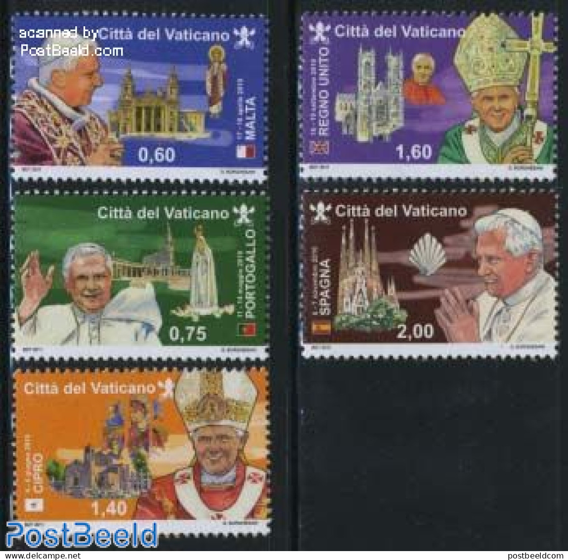 Vatican 2011 Popes Travels 5v, Mint NH, Religion - Churches, Temples, Mosques, Synagogues - Pope - Neufs