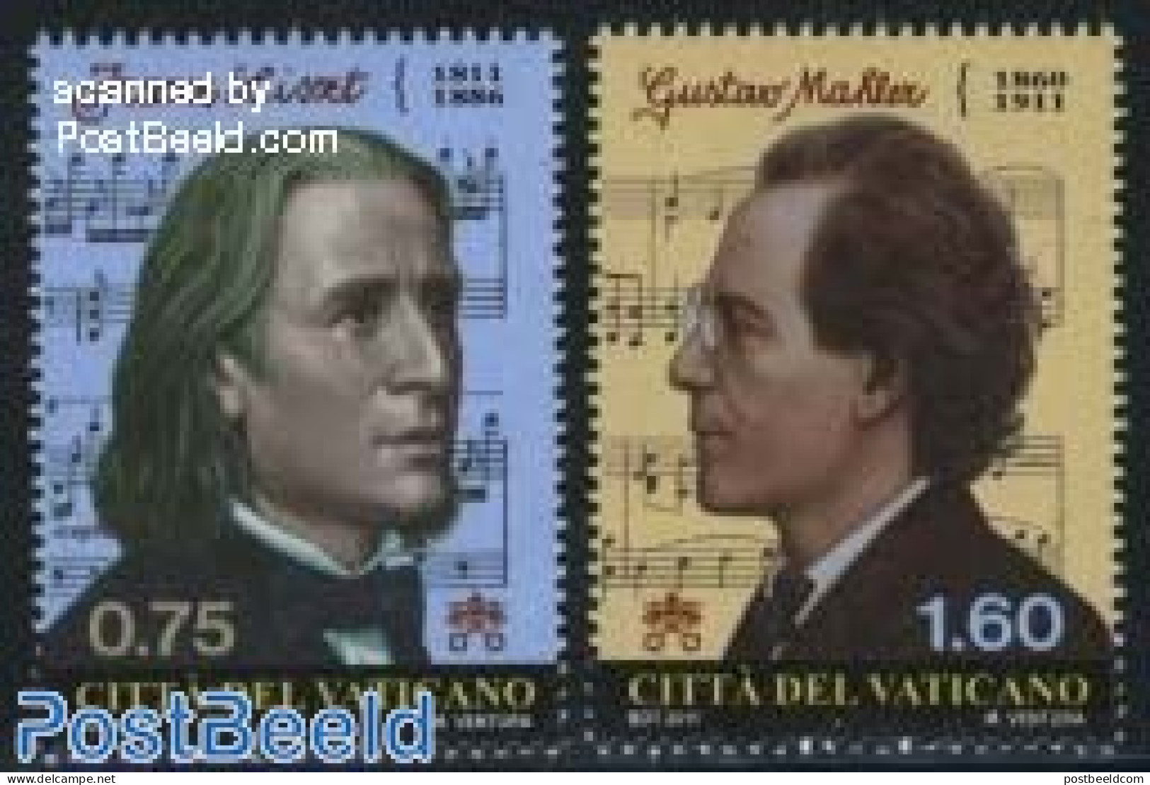 Vatican 2011 Gustav Mahler, Franz Liszt 2v, Mint NH, Performance Art - Music - Staves - Nuevos