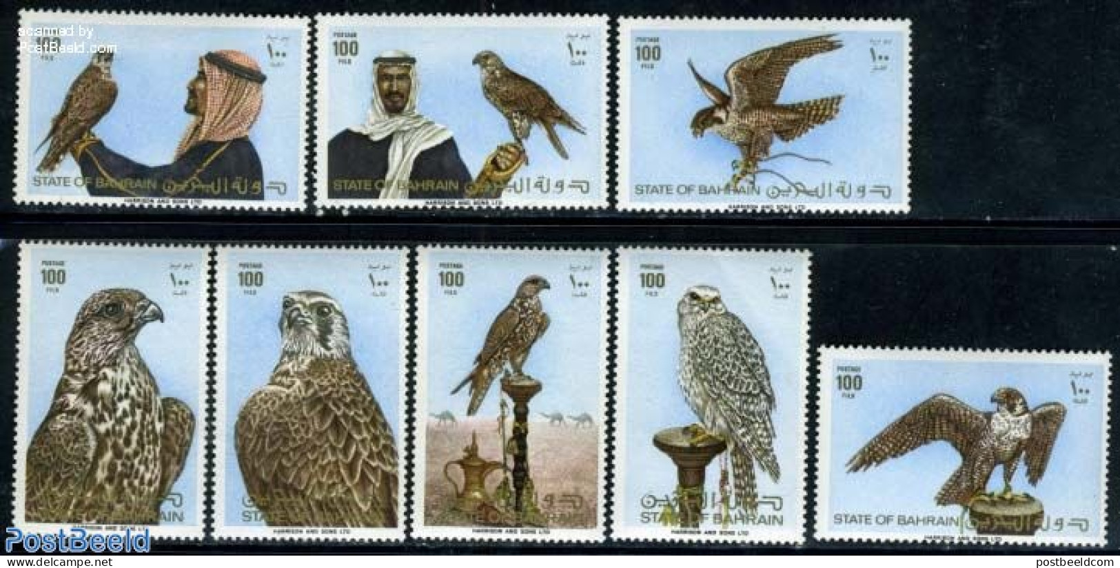 Bahrain 1980 Falcons 8v, Mint NH, Nature - Birds - Birds Of Prey - Bahrain (1965-...)