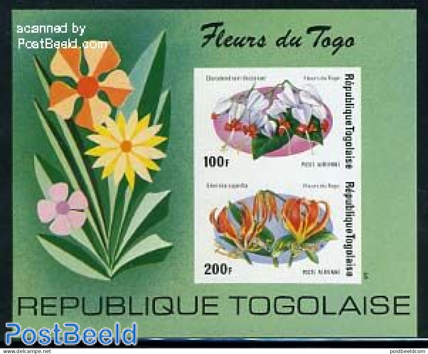 Togo 1975 Flowers S/s, Imperforated, Mint NH, Nature - Flowers & Plants - Togo (1960-...)