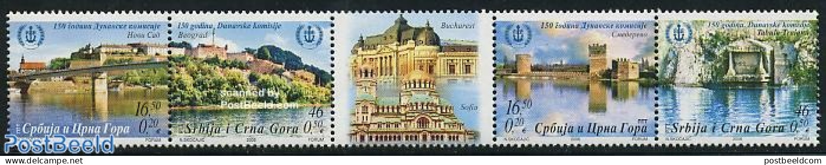 Serbia/Montenegro 2006 100 Years Donau Commission 4v+tab [::T::] (tab May Vary), Mint NH, Art - Bridges And Tunnels - .. - Bridges