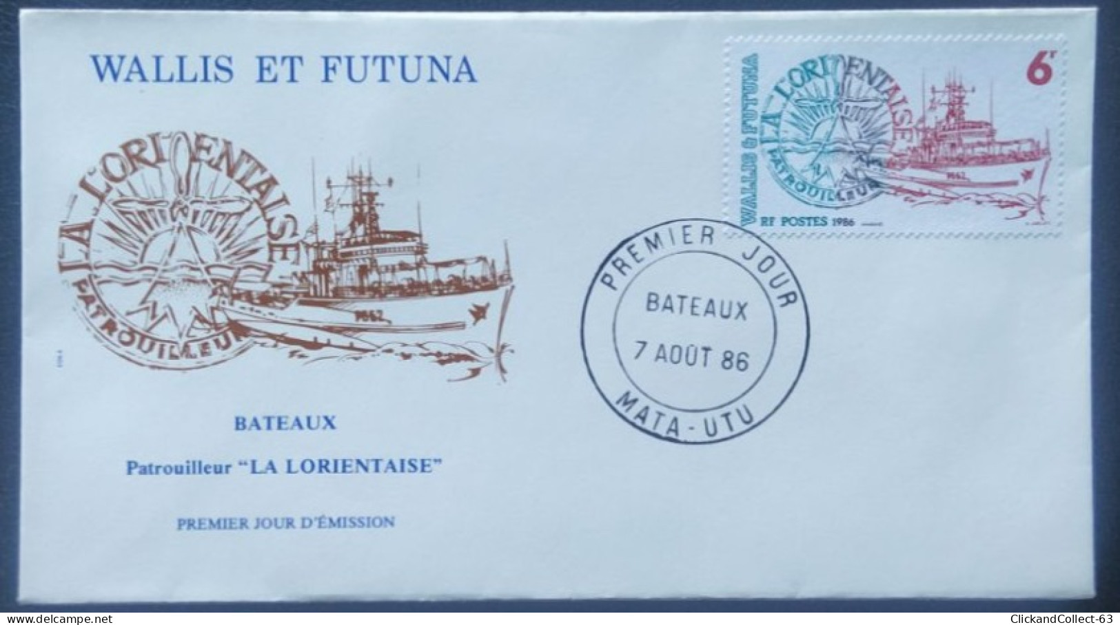 Enveloppe Premier Jour Wallis & Futuna 1986 Timbre Bateaux Patrouilleur La Lorientaise N° 348 - FDC
