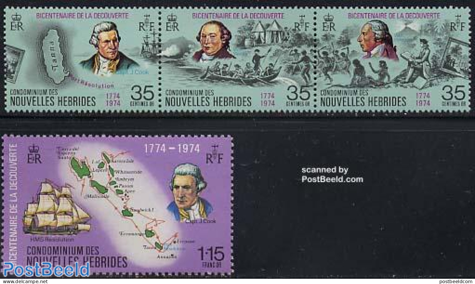 New Hebrides 1974 Discovery, Cook 4v F, Mint NH, History - Transport - Various - Explorers - Ships And Boats - Maps - Ungebraucht