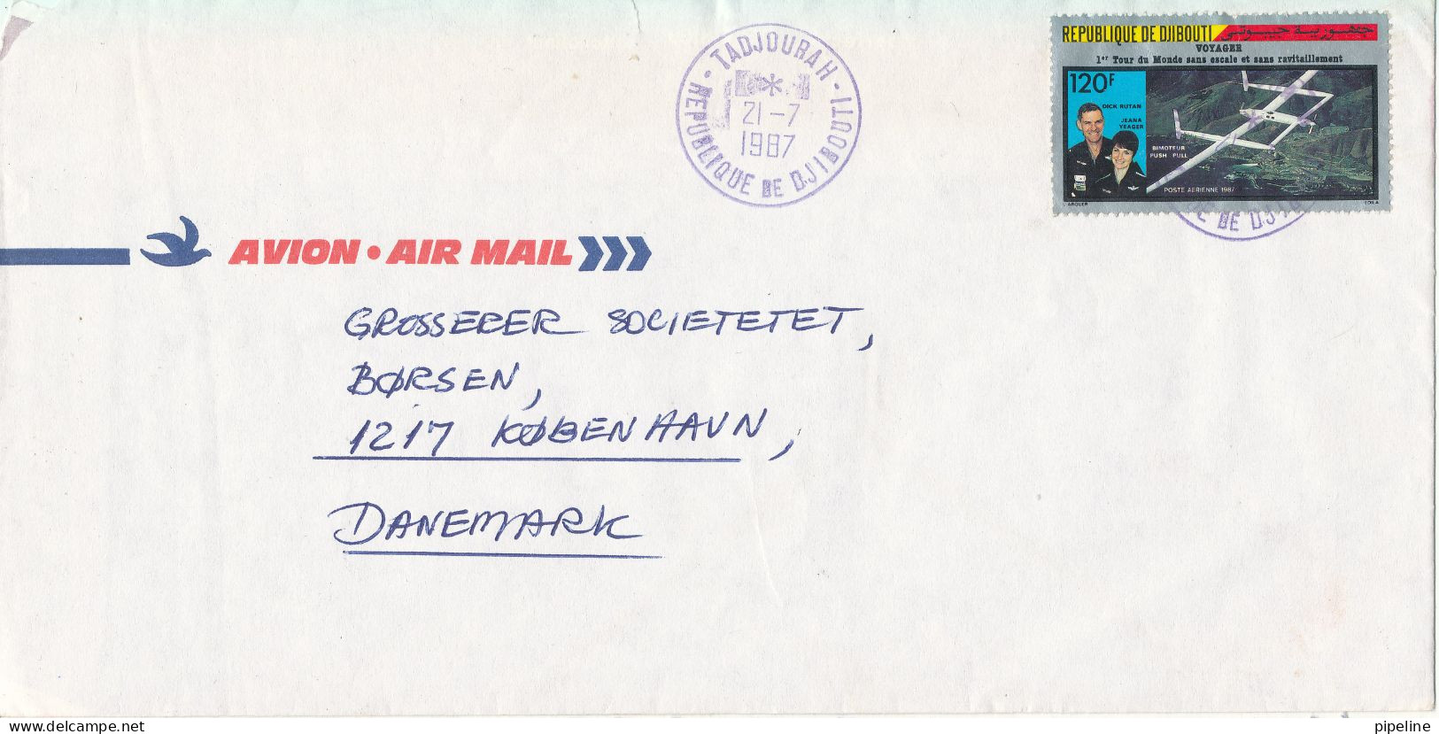 Djibouti Air Mail Cover Sent To Denmark 21-7-1987 Single Franked - Djibouti (1977-...)