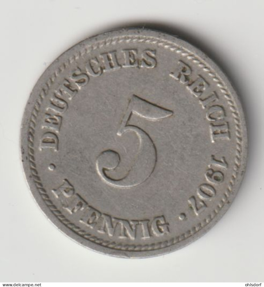 DEUTSCHES REICH 1907 D: 5 Pfennig, KM 11 - 5 Pfennig