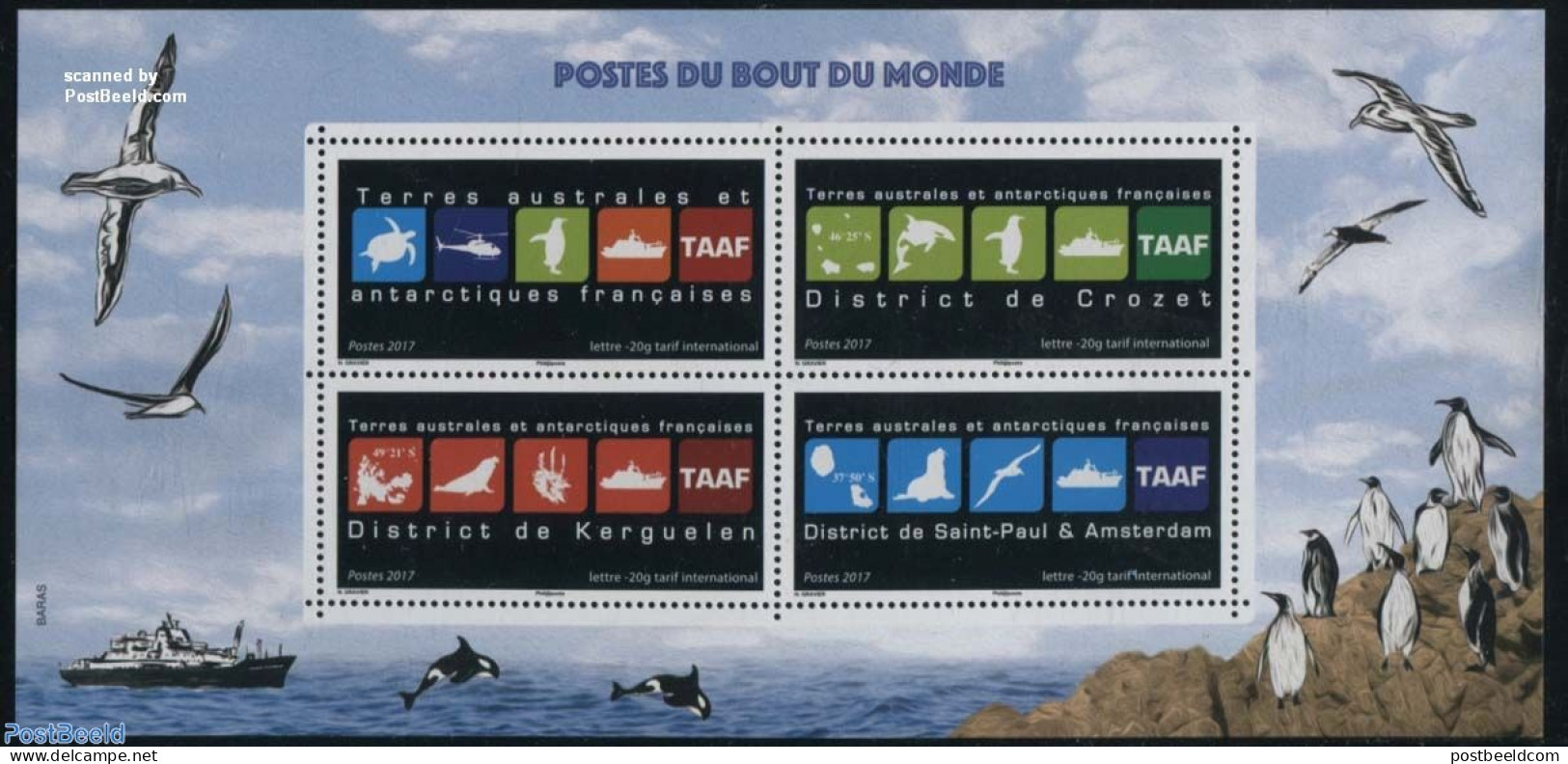 French Antarctic Territory 2017 Post From The End Of The World S/s, Mint NH, Nature - Transport - Various - Birds - Pe.. - Nuevos
