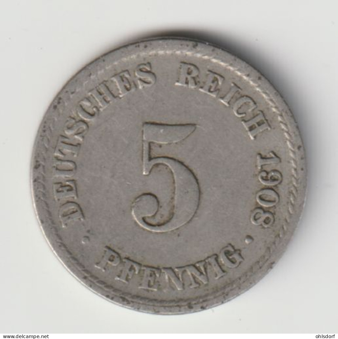 DEUTSCHES REICH 1908 F: 5 Pfennig, KM 11 - 5 Pfennig
