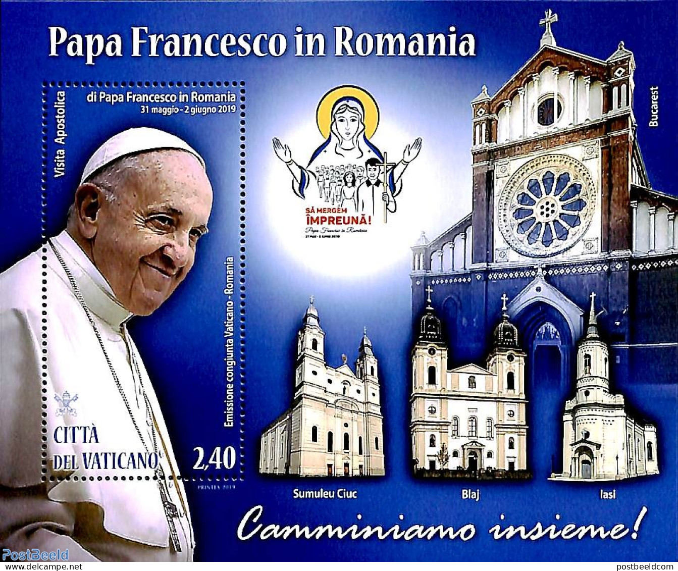 Vatican 2019 Pope Francis In Romania S/s, Mint NH, Religion - Various - Pope - Joint Issues - Neufs