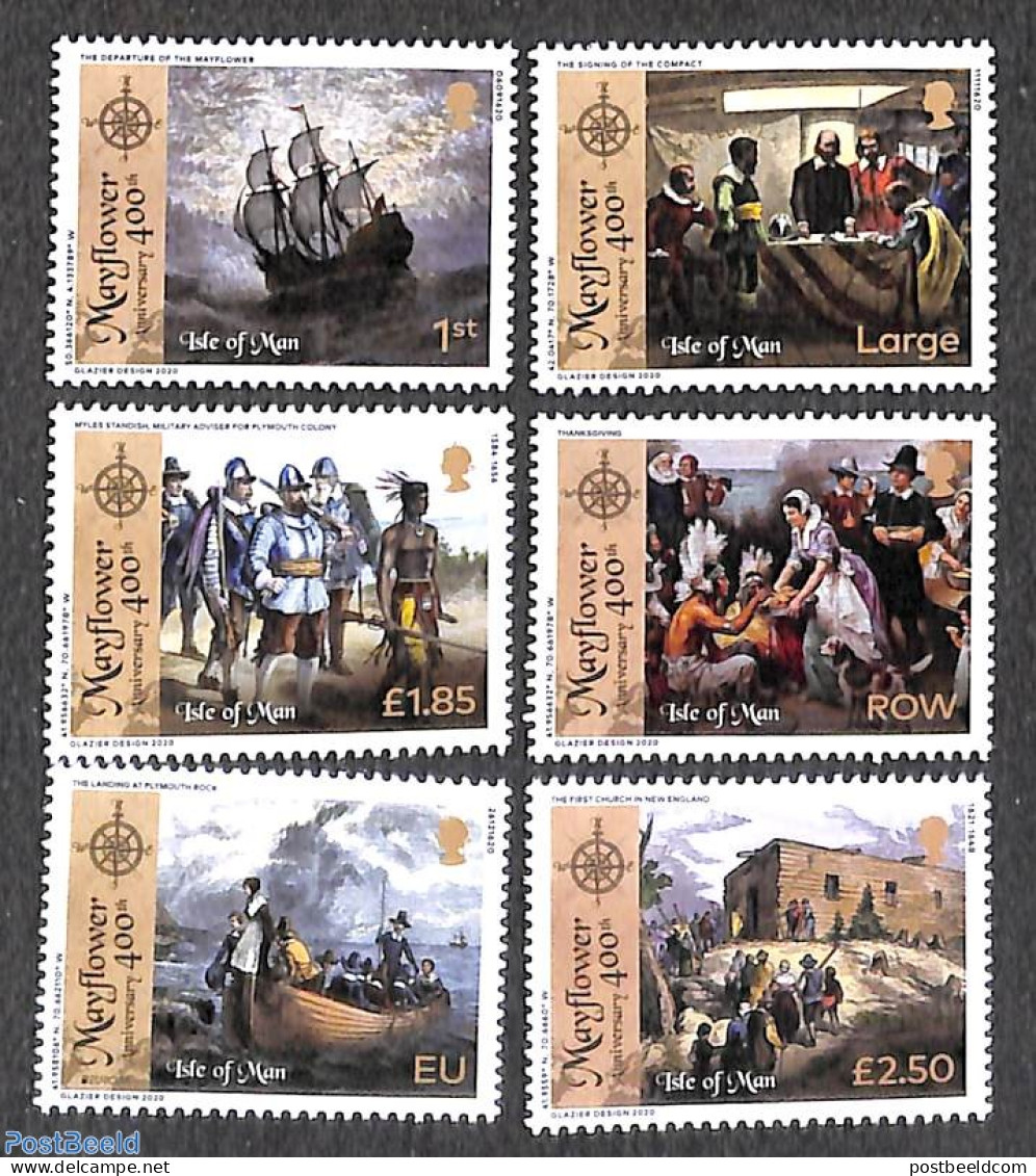 Isle Of Man 2020 Mayflower 400th Anniv. 6v, Mint NH, Transport - Ships And Boats - Barche