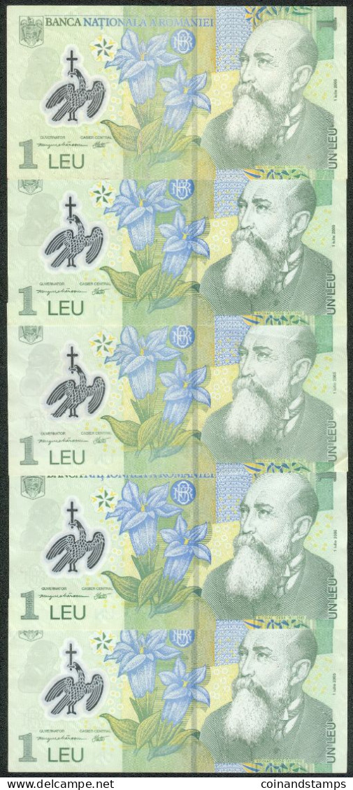 Romániei Lot 5 X 1 Leu Banknotes 2005 "Nicolae Iorga 1871-1940" Zust. Siehe Bild/er - Romania