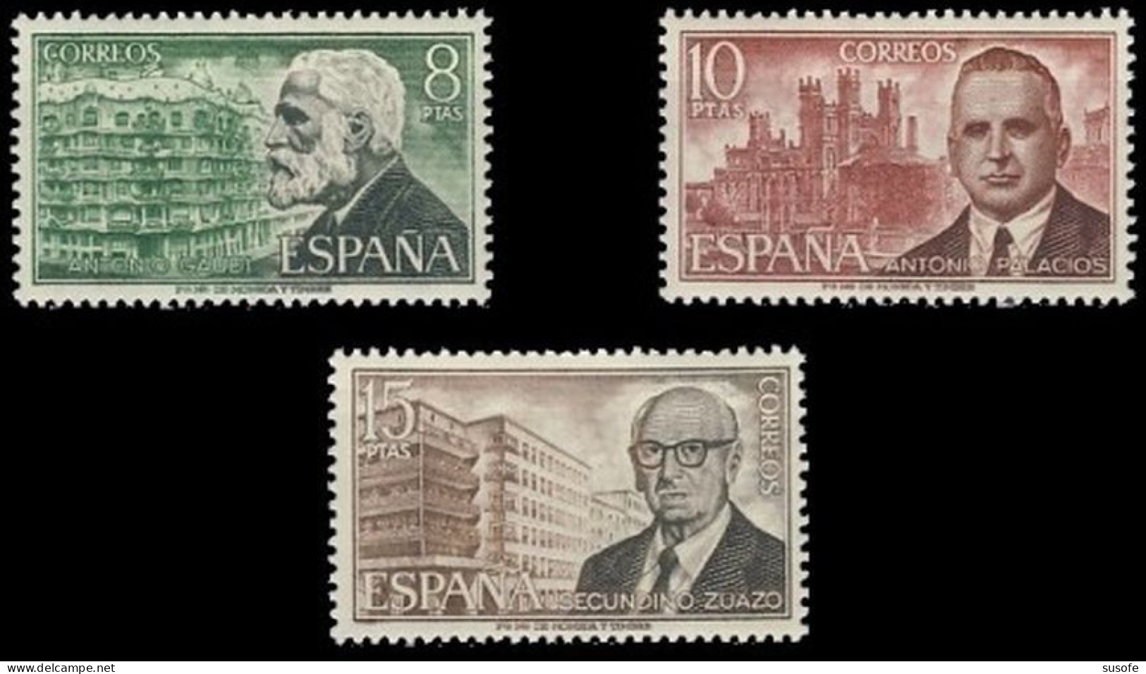 España 1975 Edifil 2241/3 Sellos ** Personajes Españoles Antonio Gaudi (1852-1926) Arquitecto Catalán, Antonio Palacios - Unused Stamps