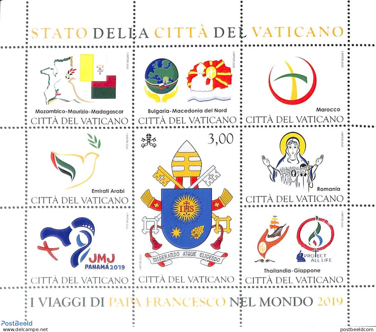 Vatican 2020 Pope Travels 2019 S/s, Mint NH, Religion - Various - Pope - Maps - Ungebraucht