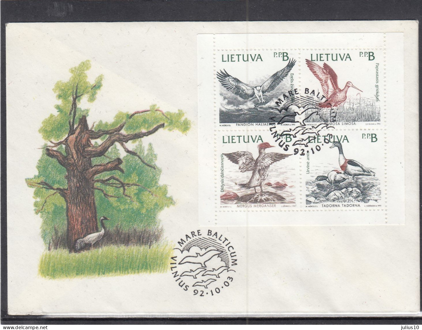 LITHUANIA 1992 Cover Birds Joint Issue #LTV273 - Lituanie