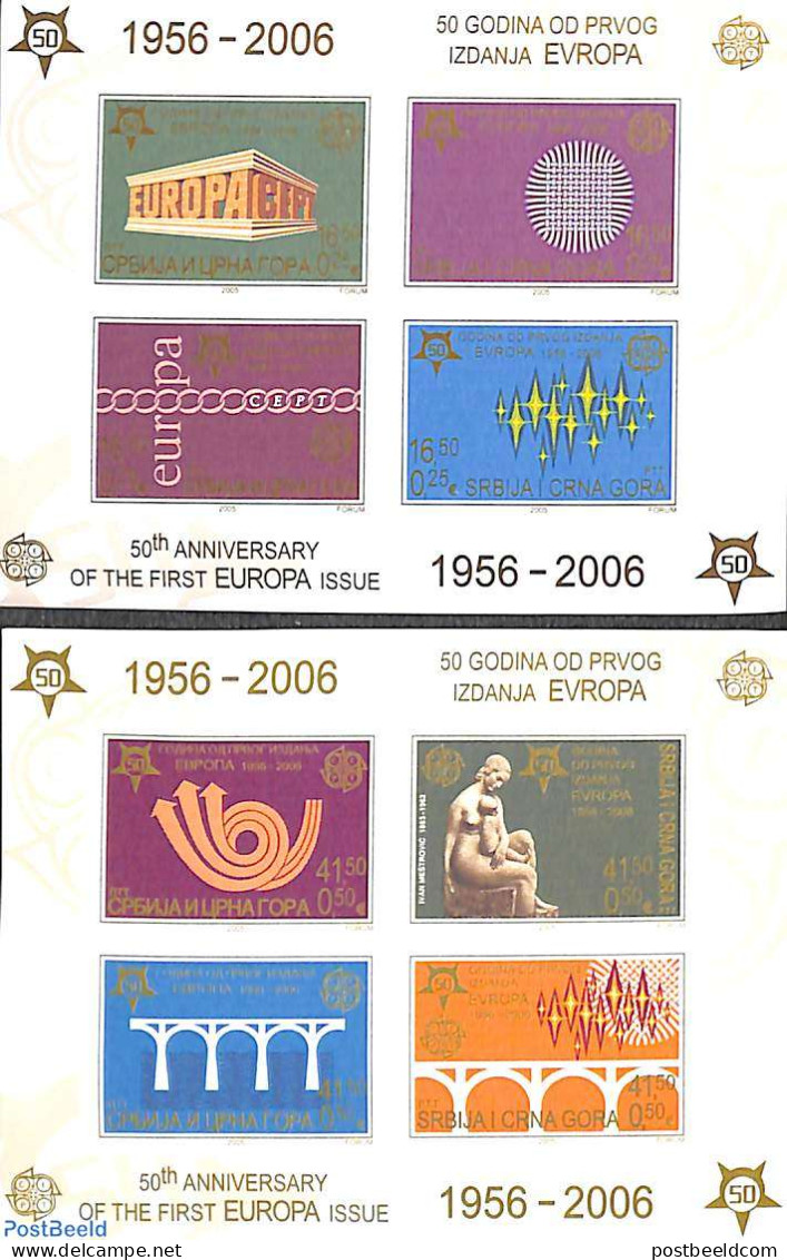 Serbia/Montenegro 2006 50 Years Europa Stamps 2 S/s, Imperforated, Mint NH, History - Europa Hang-on Issues - European Ideas