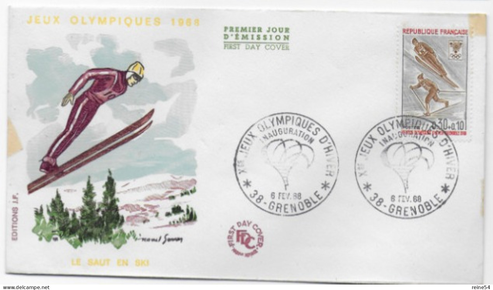 Enveloppe Premier Jour- Xe Jeux Olympiques D'Hiver- Inauguration LE SAUT EN SKI 6 Févr 1968 Grenoble (38) F.D.C. N°1543 - 1960-1969