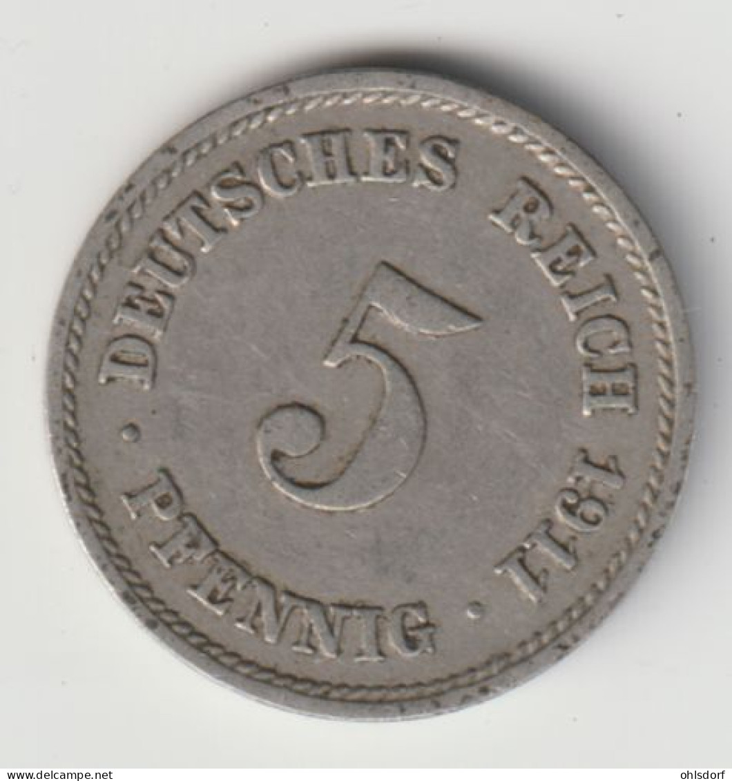 DEUTSCHES REICH 1911 F: 5 Pfennig, KM 11 - 5 Pfennig