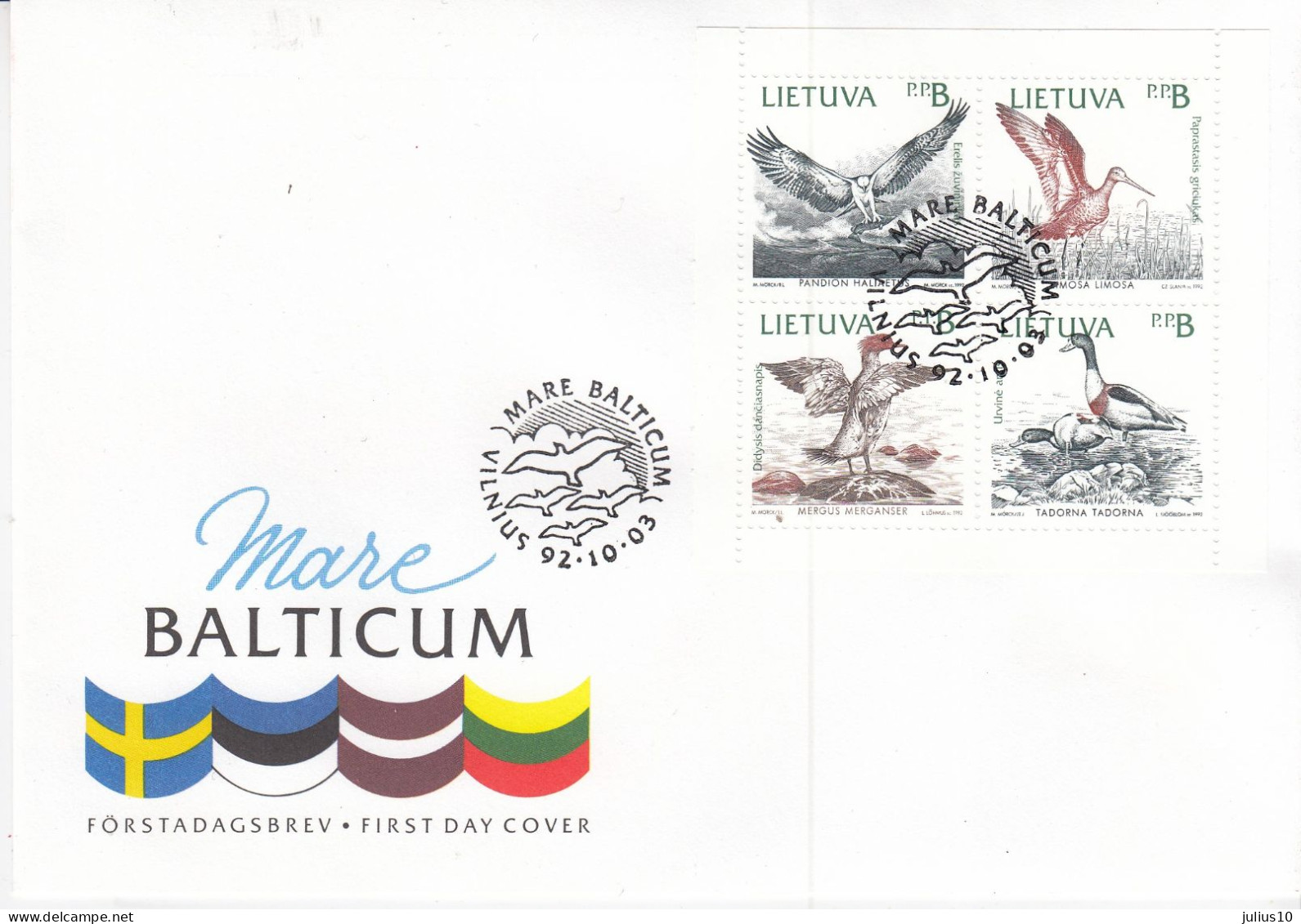 LITHUANIA 1992 Cover Birds Joint Issue #LTV274 - Lituanie