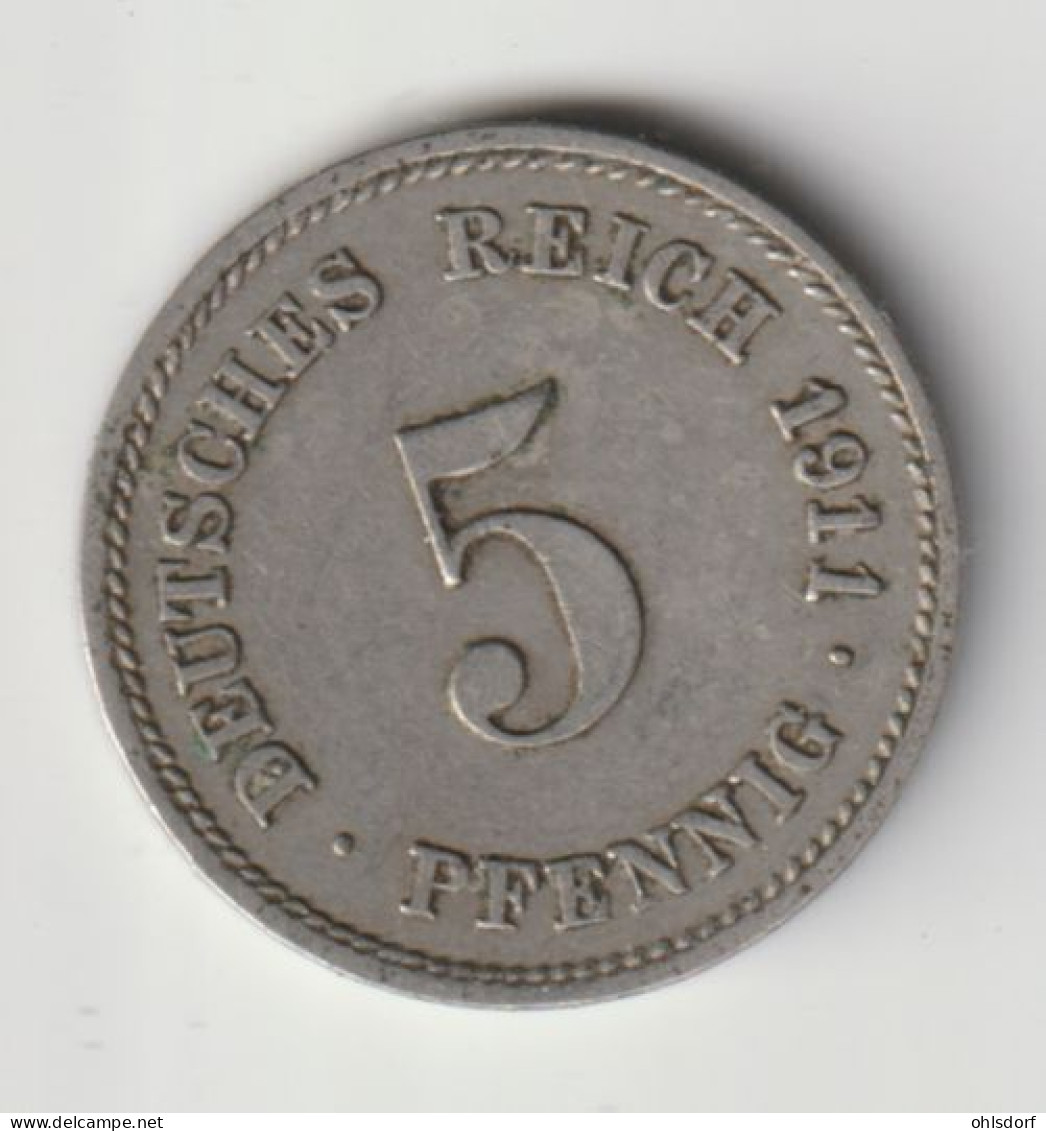 DEUTSCHES REICH 1911 G: 5 Pfennig, KM 11 - 5 Pfennig