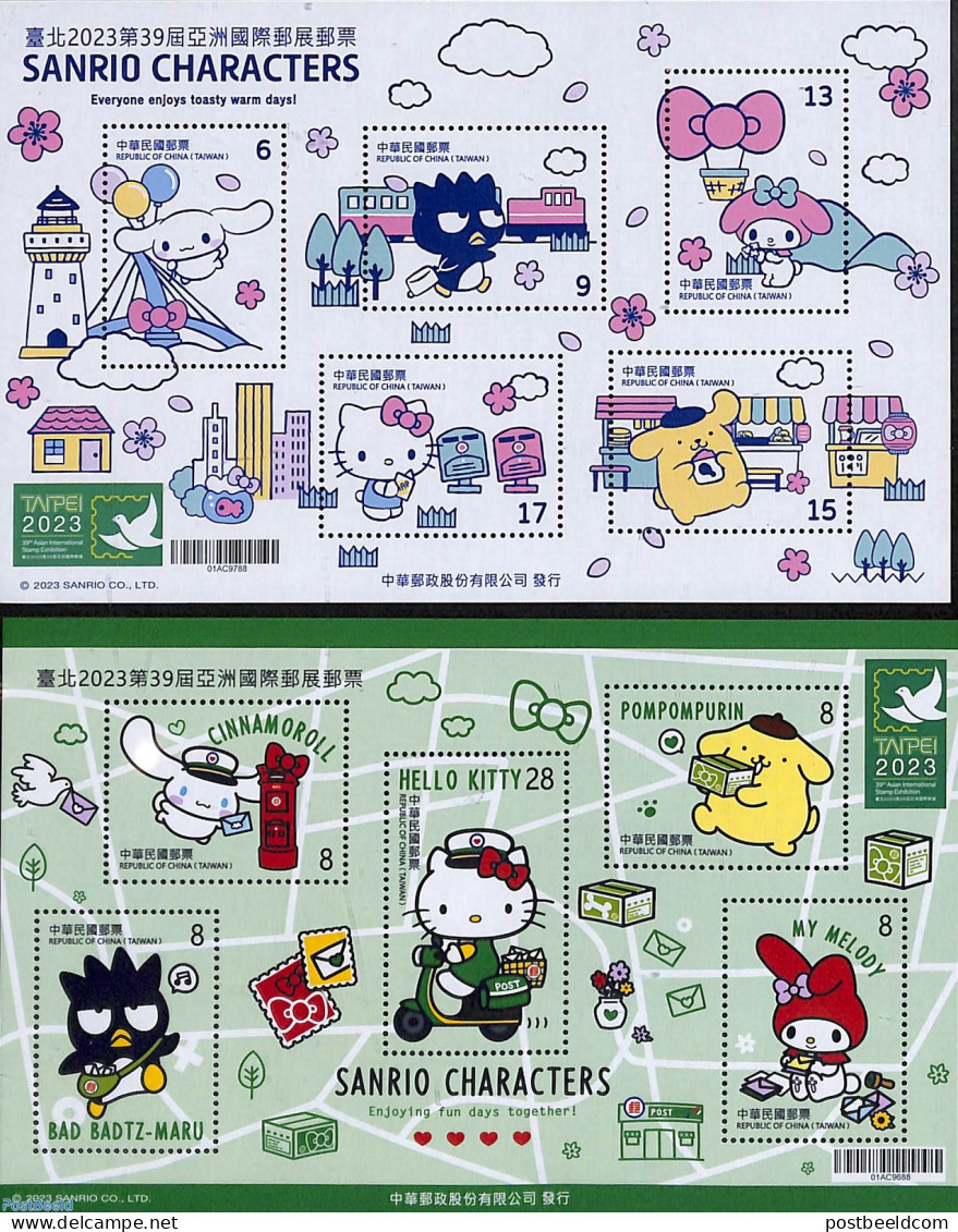 Taiwan 2023 Sanrio Characters 2 M/s, Mint NH, Nature - Cats - Art - Comics (except Disney) - Bandes Dessinées