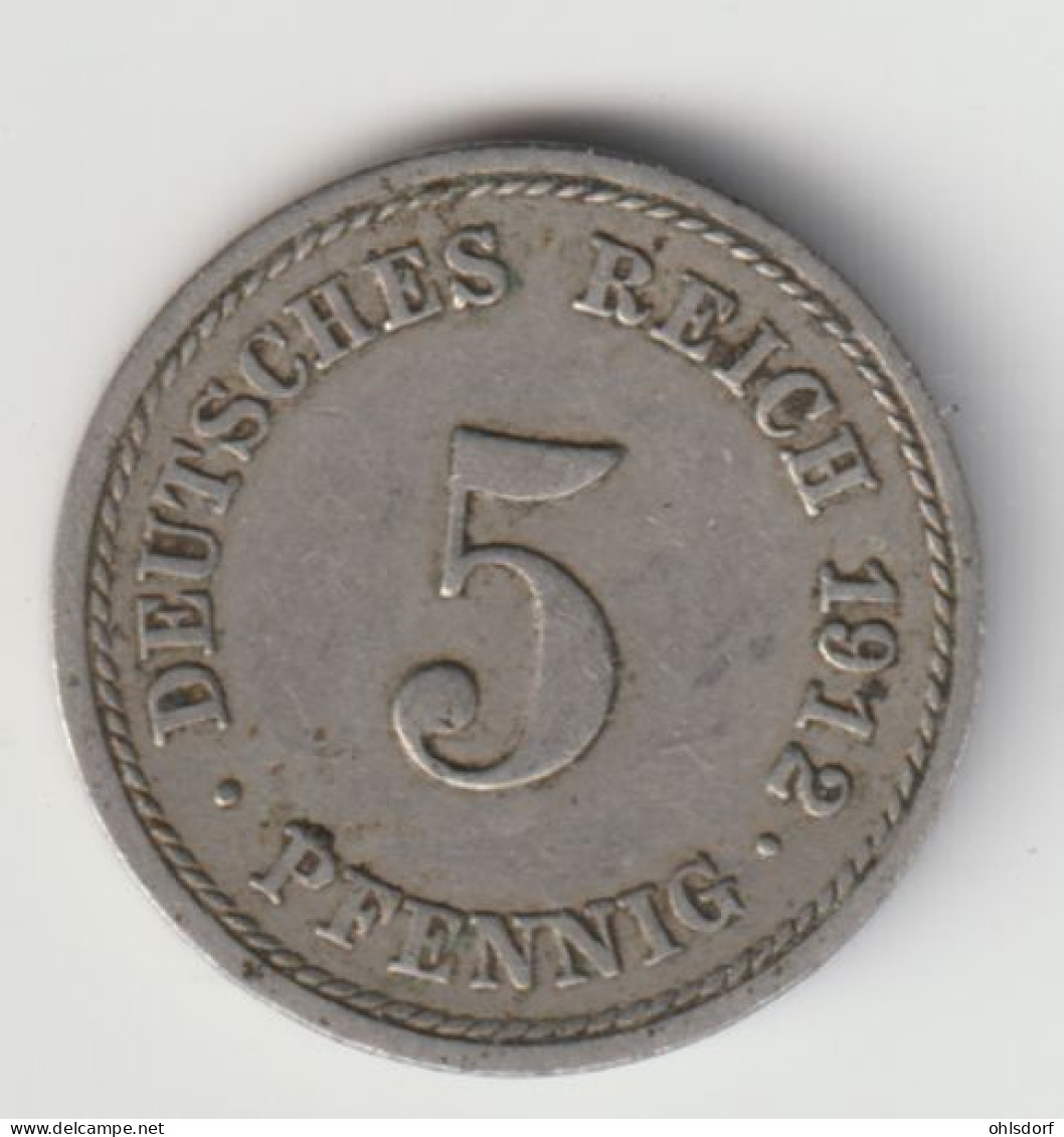 DEUTSCHES REICH 1912 F: 5 Pfennig, KM 11 - 5 Pfennig