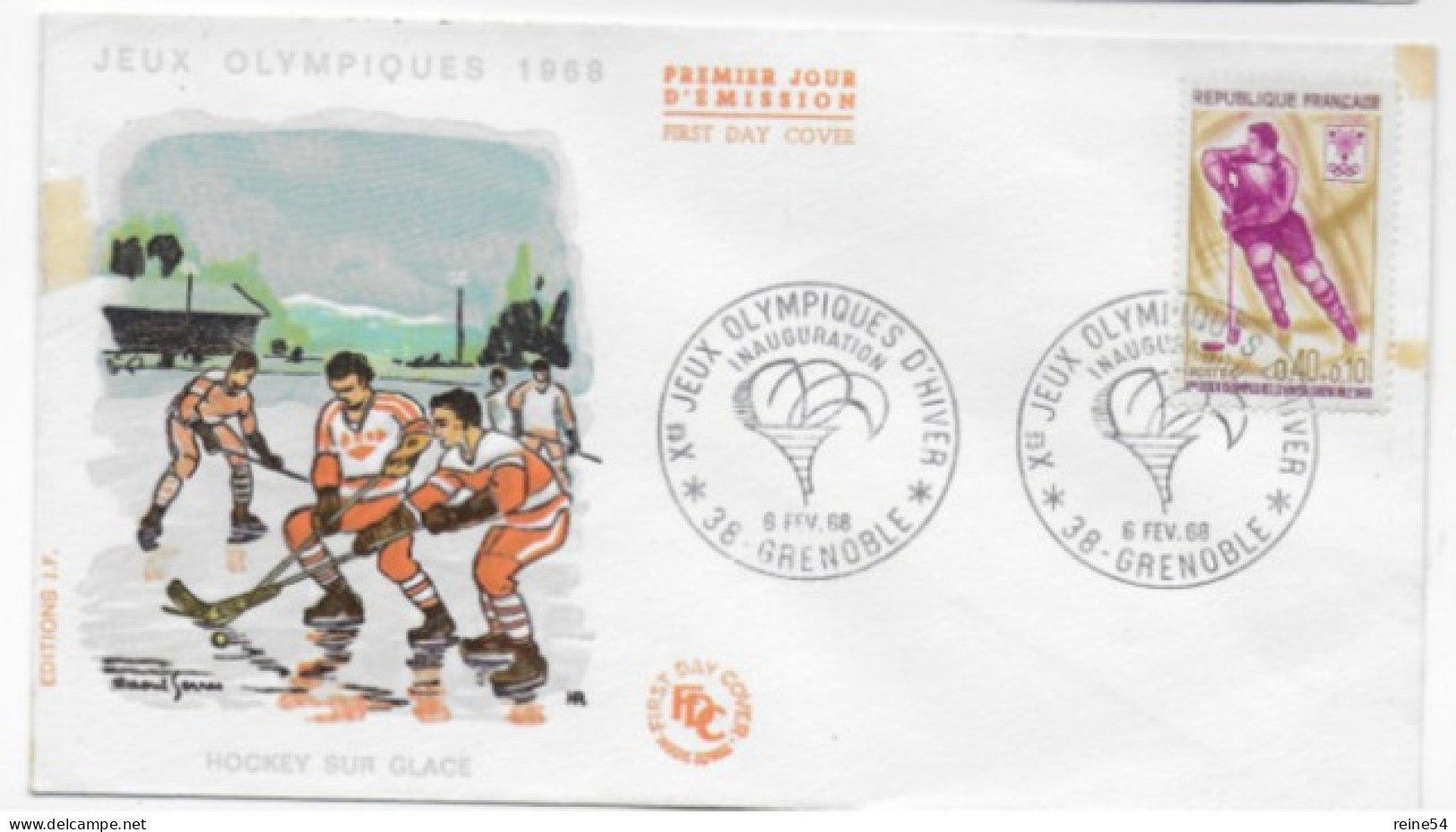 Enveloppe Premier Jour- Xe Jeux Olympiques D'Hiver- Inauguration HOCKEY Sur GLACE 6 Févr 1968 Grenoble (38) F.D.C.n°1544 - 1960-1969