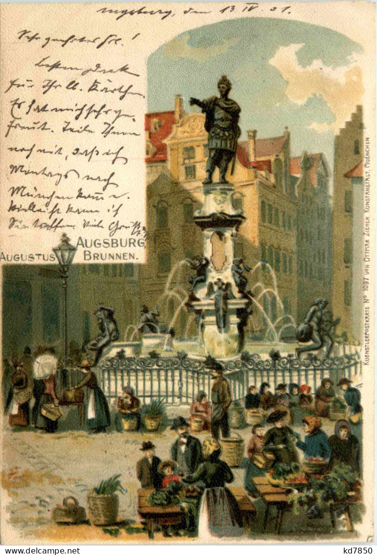 Augsburg- Augustus Brunnen - Litho - Augsburg