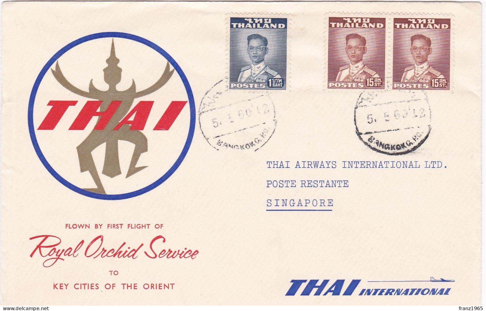 From Thailand To Singapore - 1960 - Thaïlande