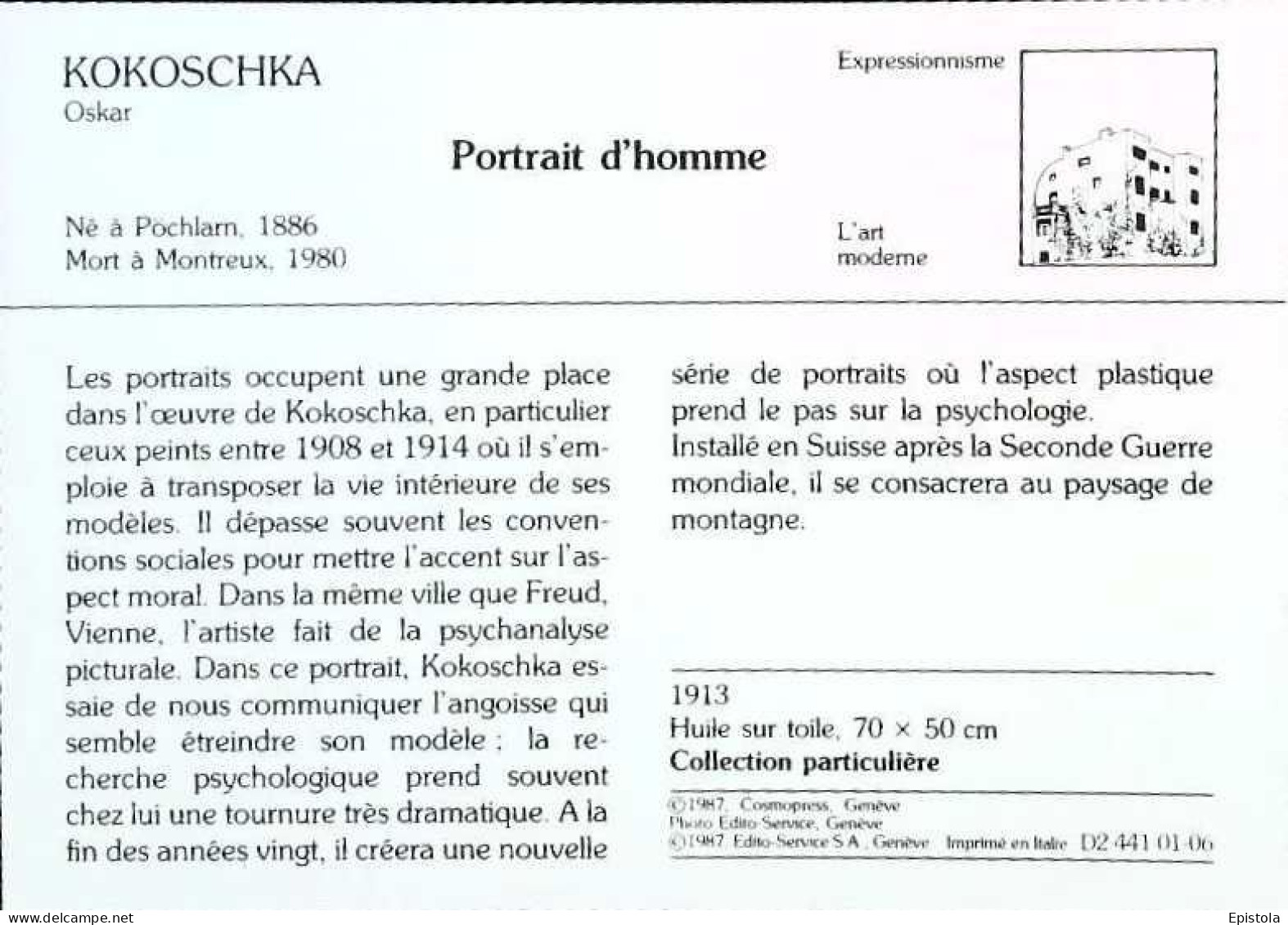 ►  Kokoschka  (Montreux ) Portrait D'homme - Malerei & Gemälde