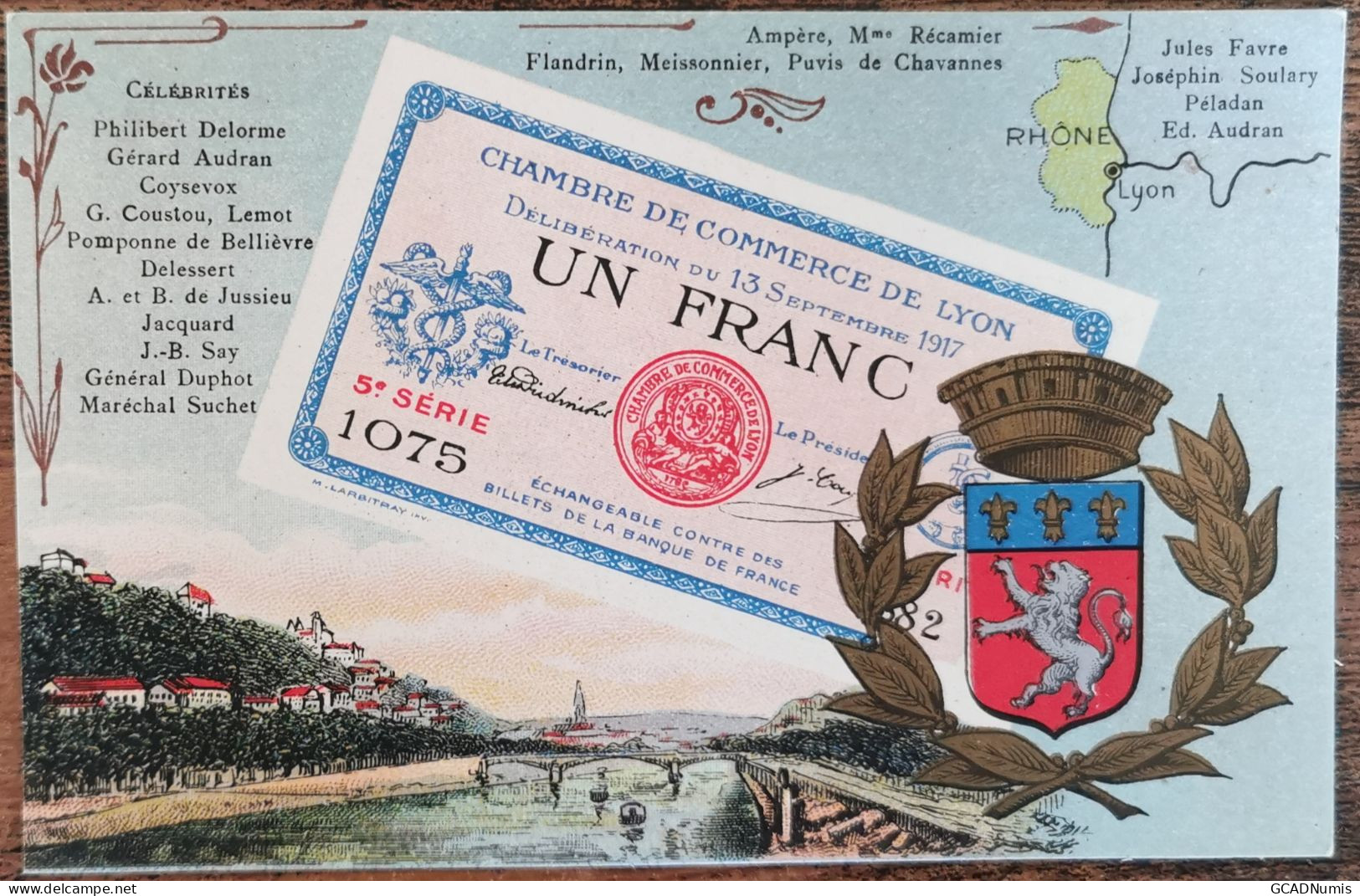 CARTE POSTALE Billet 1 Franc Chambre De Commerce De LYON - Rhône - Autres & Non Classés