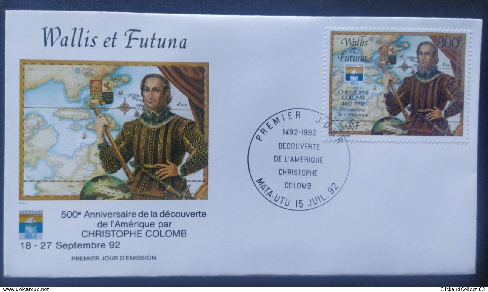 Enveloppe Premier Jour Wallis & Futuna 1992 Timbre Poste Aérienne Christophe Colomb Armoiries Carte N° 173 - FDC