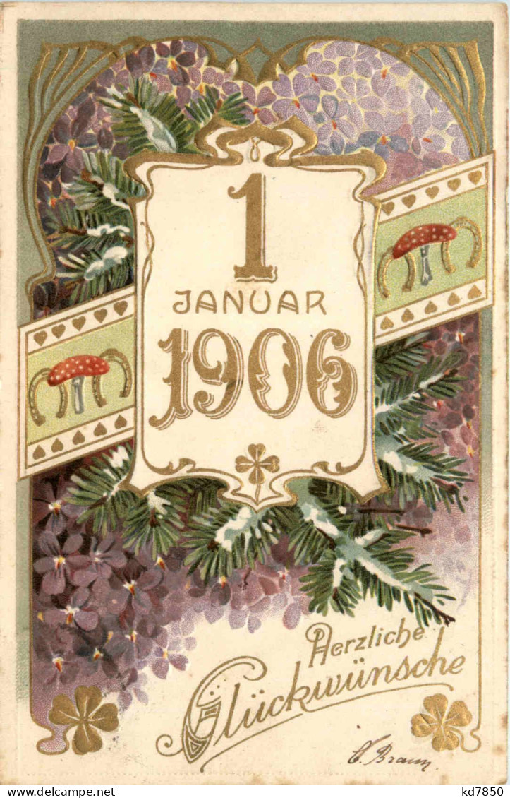 Neujahr - Jahreszahl 1906 - Prägekarte - Nouvel An