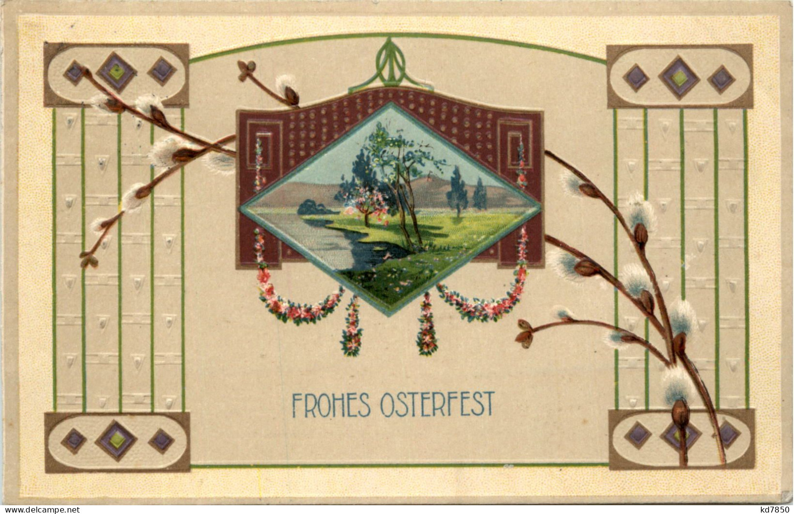 Ostern - Prägekarte - Jugendstil - Pascua