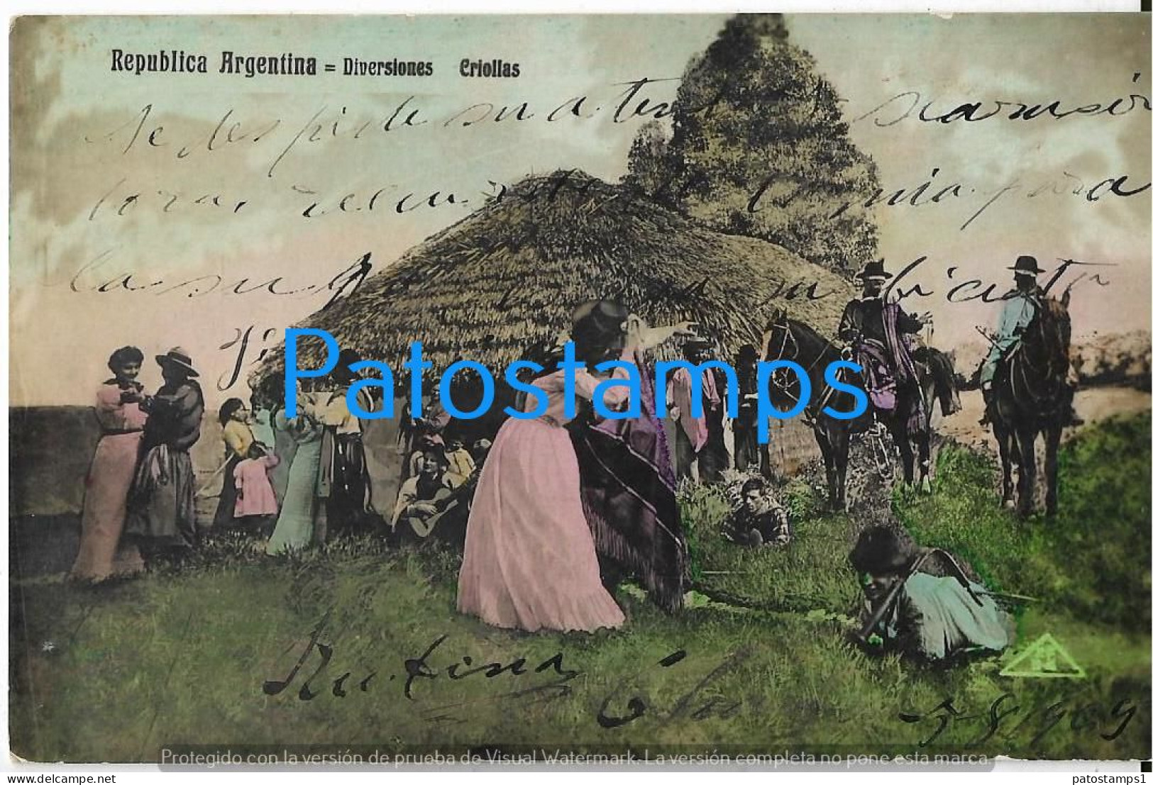 227341 ARGENTINA COSTUMES CRIOLLAS GAUCHO & PESANT DANCER DIVERSIONES SPOTTED  POSTAL POSTCARD - Argentinien