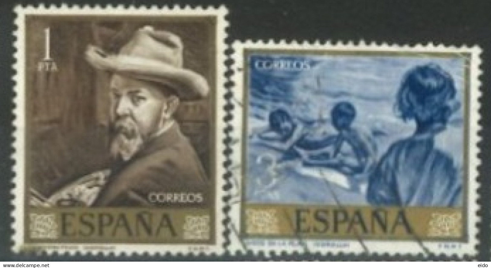 SPAIN, 1964, SOROLLA PAINTINGS STAMPS SET OF 2, # 1219, & 1222, USED. - Oblitérés