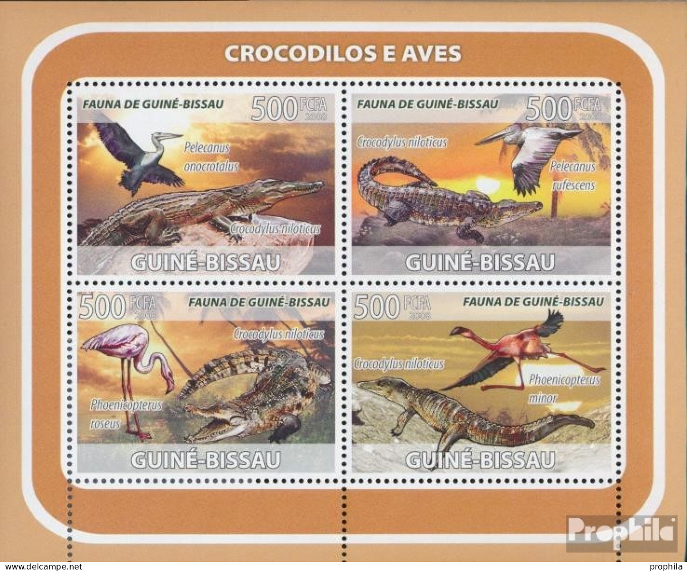 Guinea-Bissau 3792-3795 Kleinbogen (kompl. Ausgabe) Postfrisch 2008 Krokodile, Vögel - Guinée-Bissau