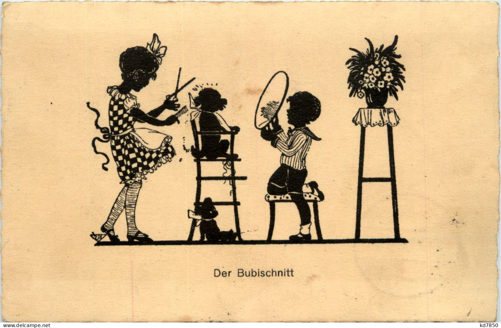 Der Bubischnitt - Frisör - Scherenschnitt - Silhouette