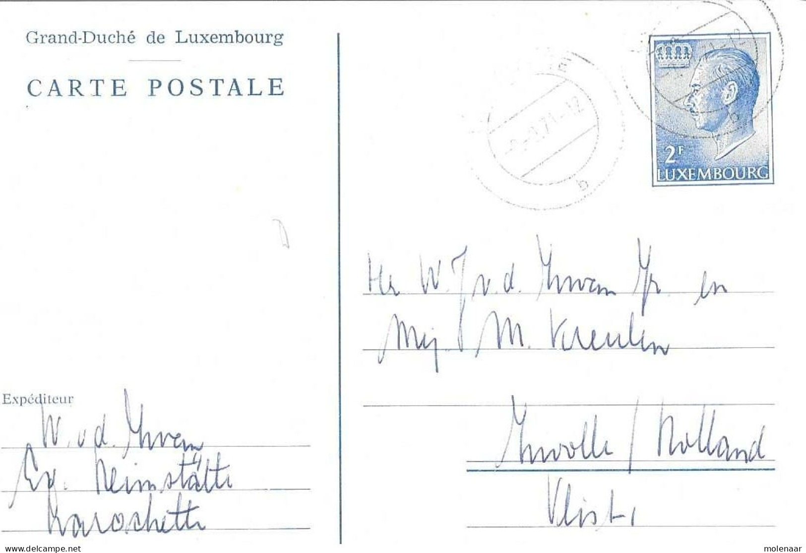 Postzegels > Europa > Luxemburg > Briefkaart 2 Fr. Blauw (16910) - Postwaardestukken