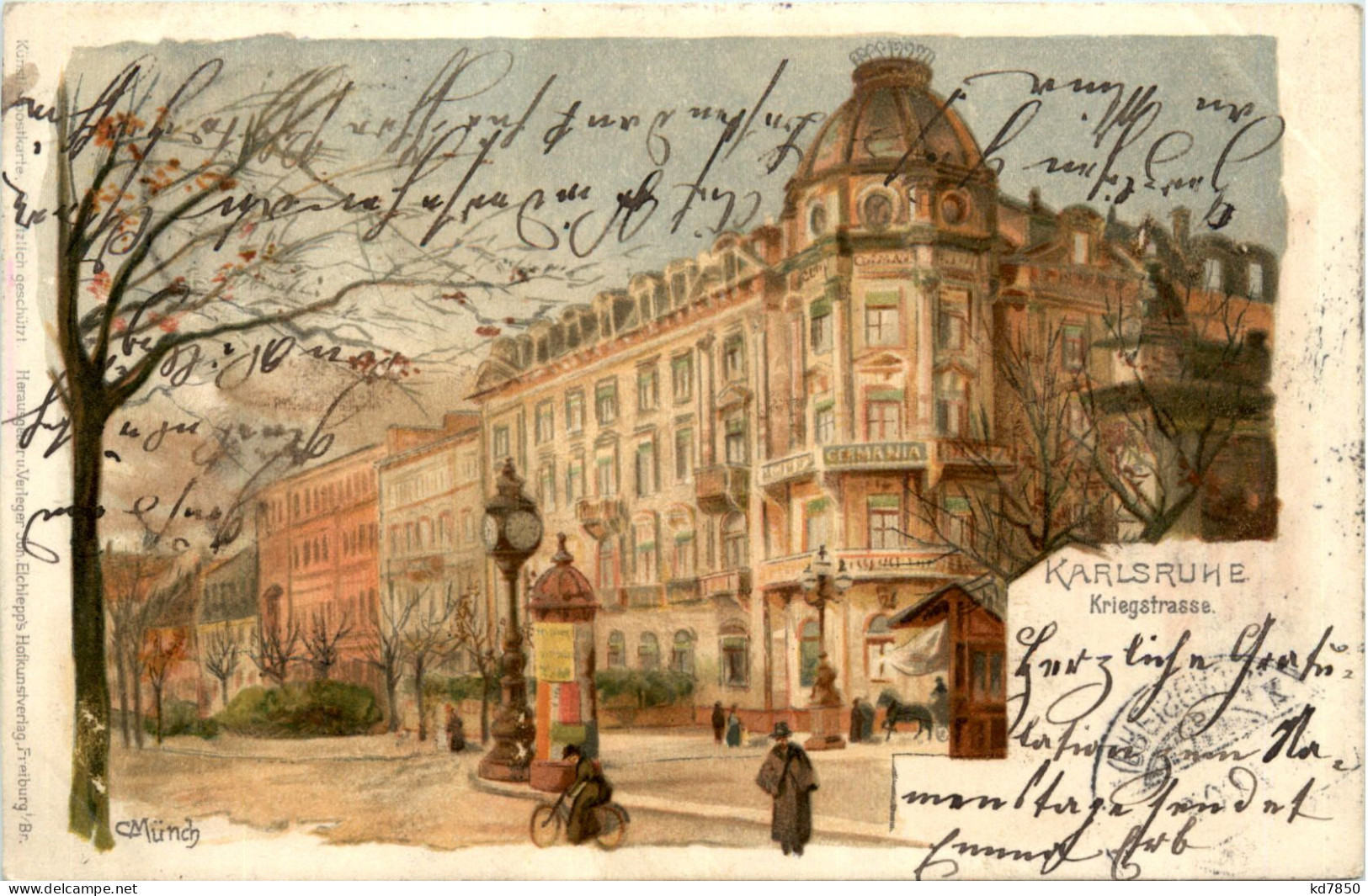 Karlsruhe - Kriegstrasse - Litho Künstler Münch - Karlsruhe