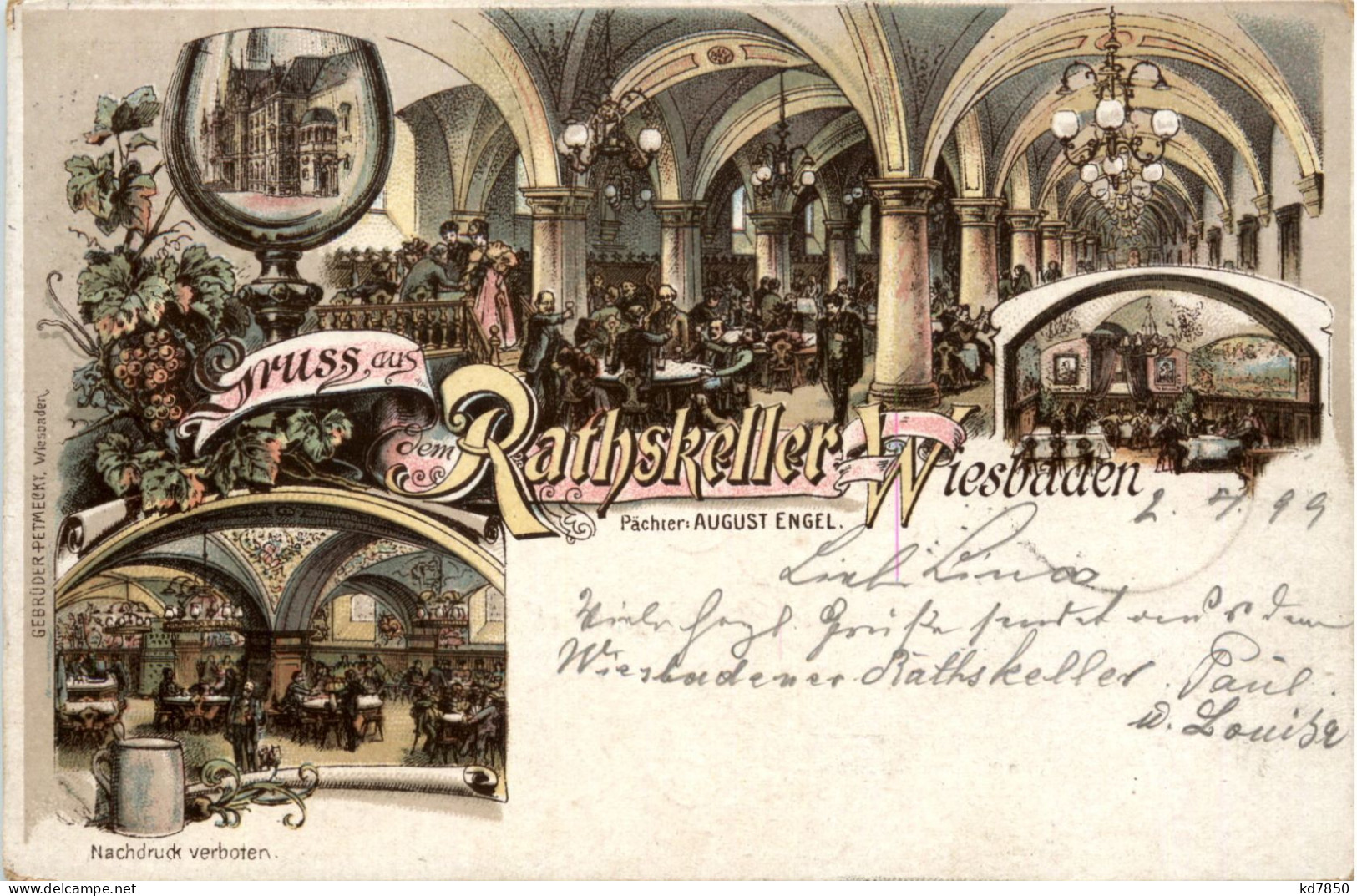 Wiesbaden - Gruss Aus Dem Rathskeller - Litho - Wiesbaden