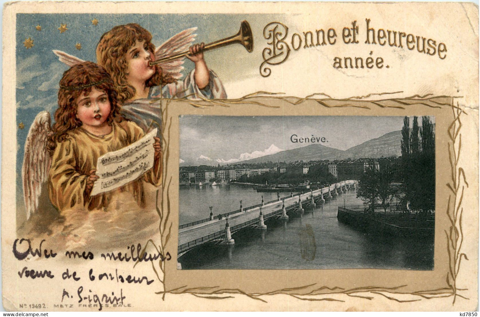 Geneve - Litho - Prägekarte - Engel - Genève